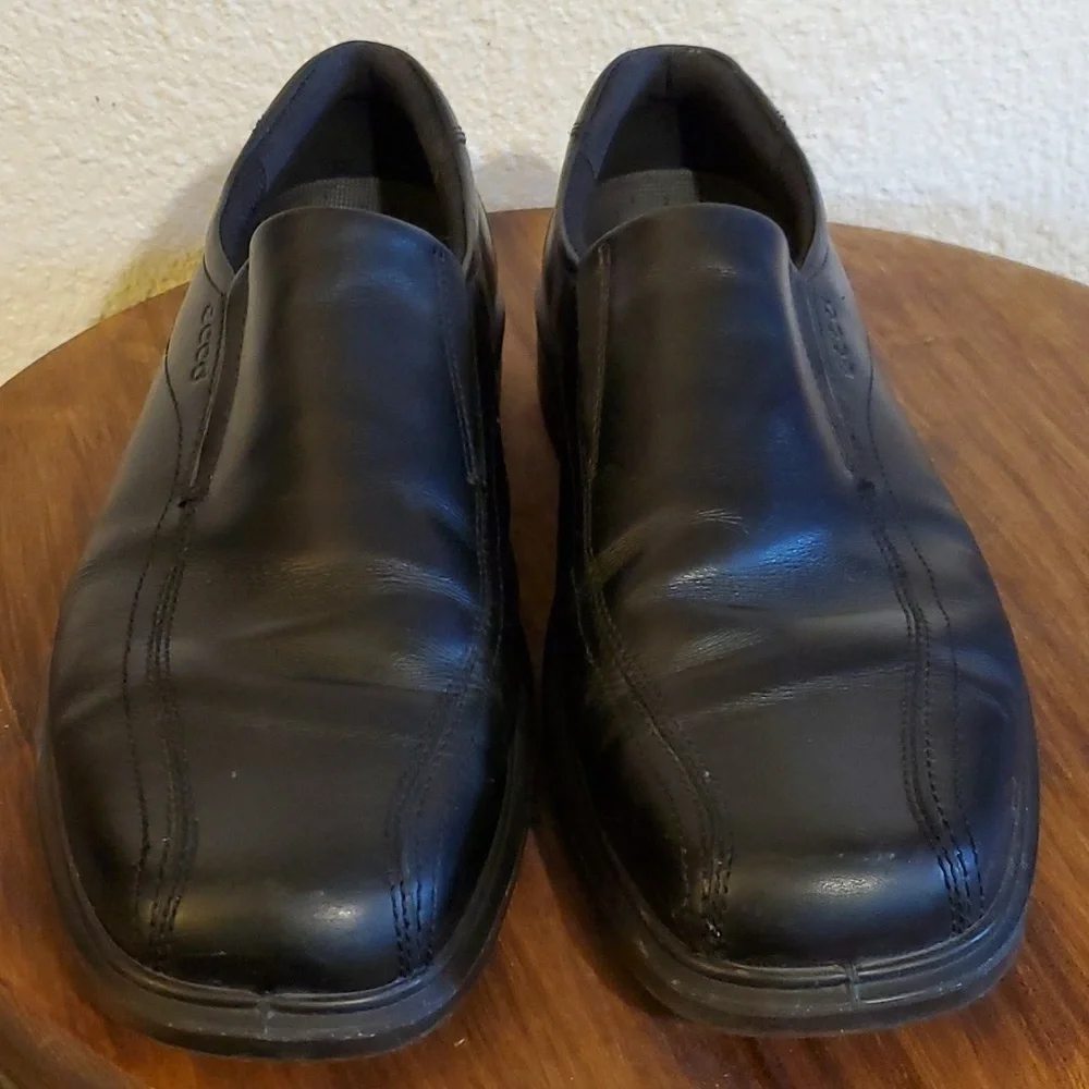 Ecco- Mens Black Leather Slip On Loafers Dress Shoes Comfort New! Sz.13